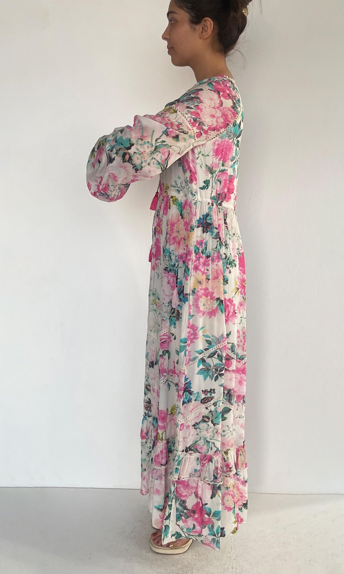 Hemant And Nandita | Jolie Viscose Crepe Long Dress | White Multi