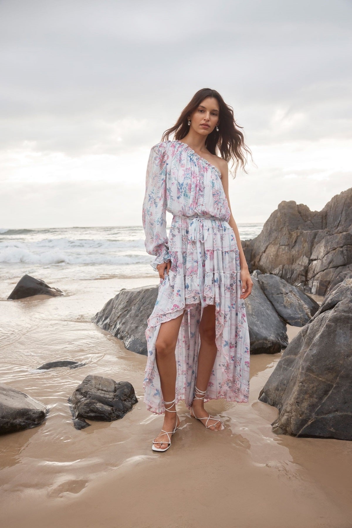 One-Shoulder Long Dress | White/Multi