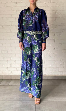 Hemant And Nandita | Keva Viscose Organza Linen Top | Green Floral