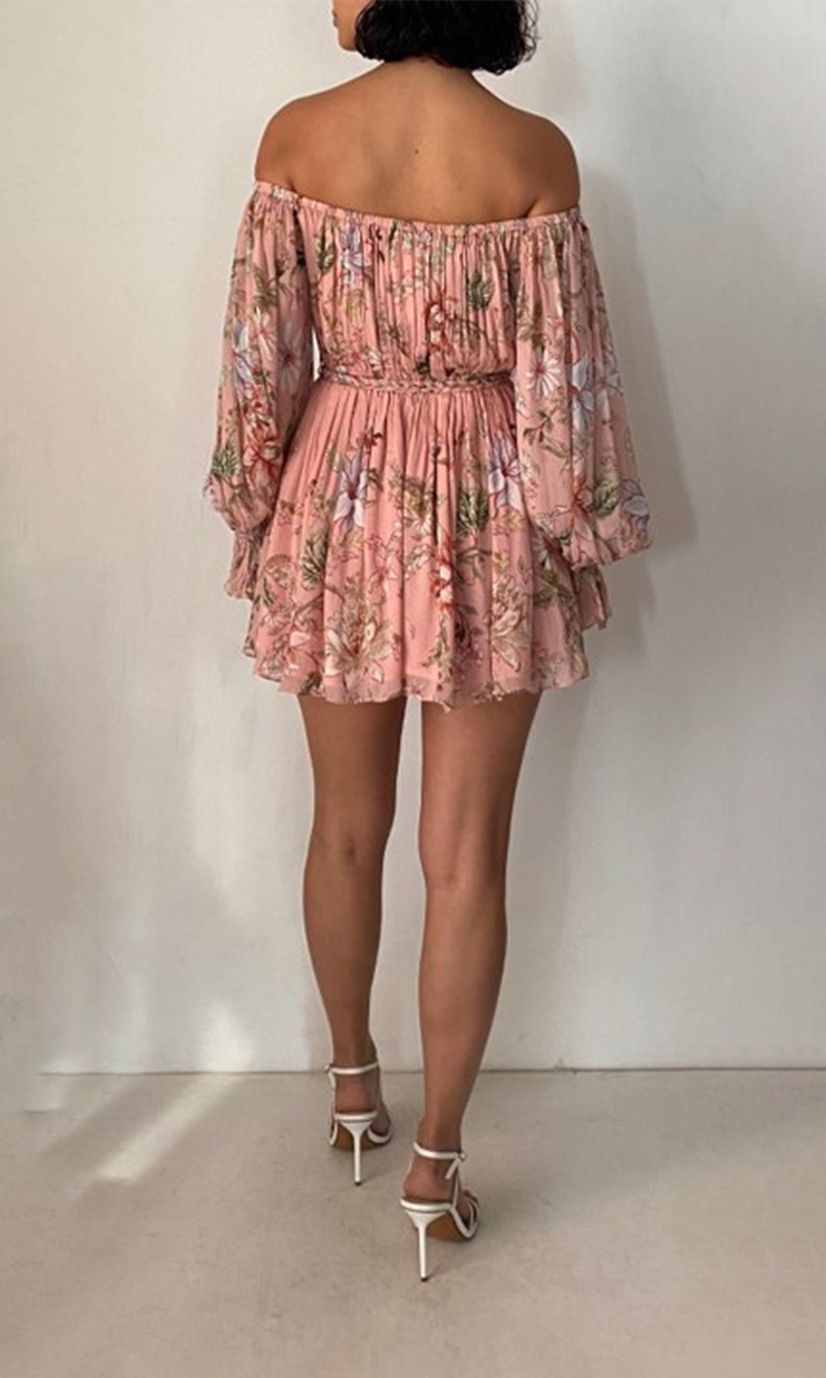 Hemant And Nandita | Mina Viscose Crinkle Chiffon Romper With Belt | Peach Floral