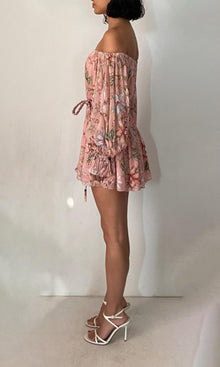 Hemant And Nandita | Mina Viscose Crinkle Chiffon Romper With Belt | Peach Floral
