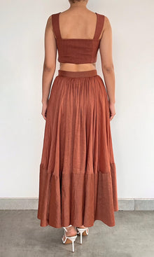 Hemant And Nandita | Nain Viscose Organza Linen Midi Skirt | Brown