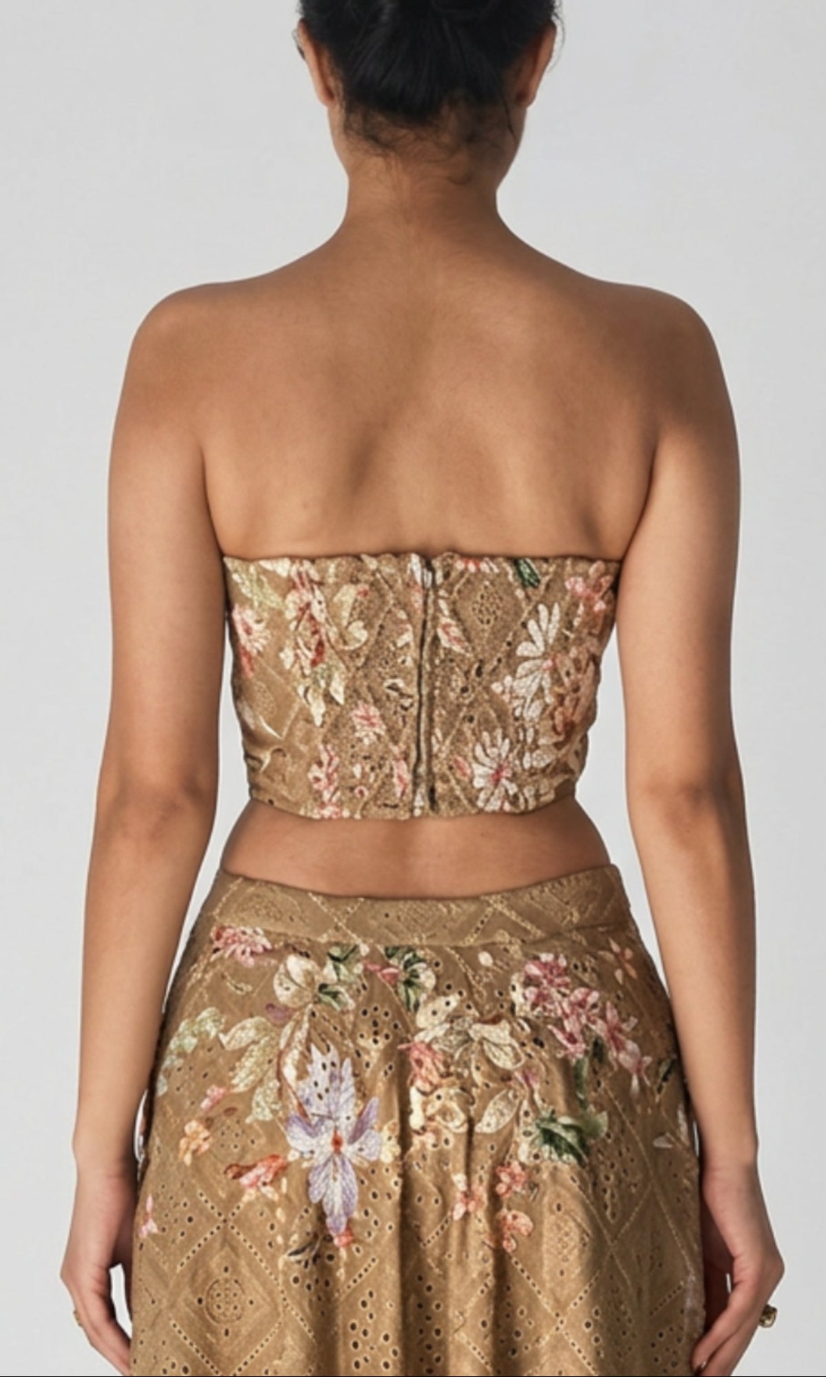 Hemant And Nandita | Nava Cotton Schiffli Corset Top | Beige