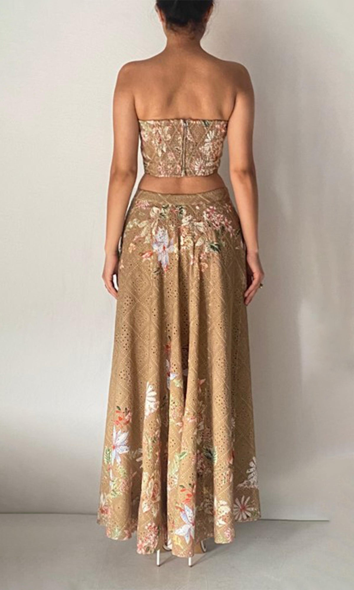 Hemant And Nandita | Nava Cotton Schiffli Long Skirt | Beige
