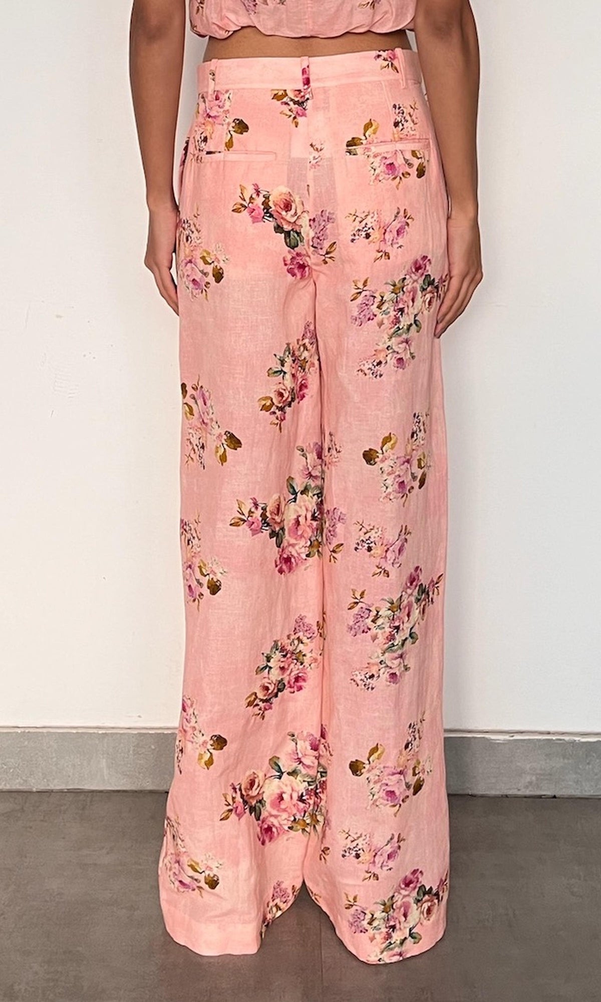 Hemant And Nandita | Niva Linen Cotton Straight Pants With Buckle Belt | Pink Floral