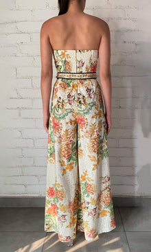 Hemant And Nandita | Pahi Cotton Schiffly Jumpsuit With Buckle Belt | Black Offwhite Floral