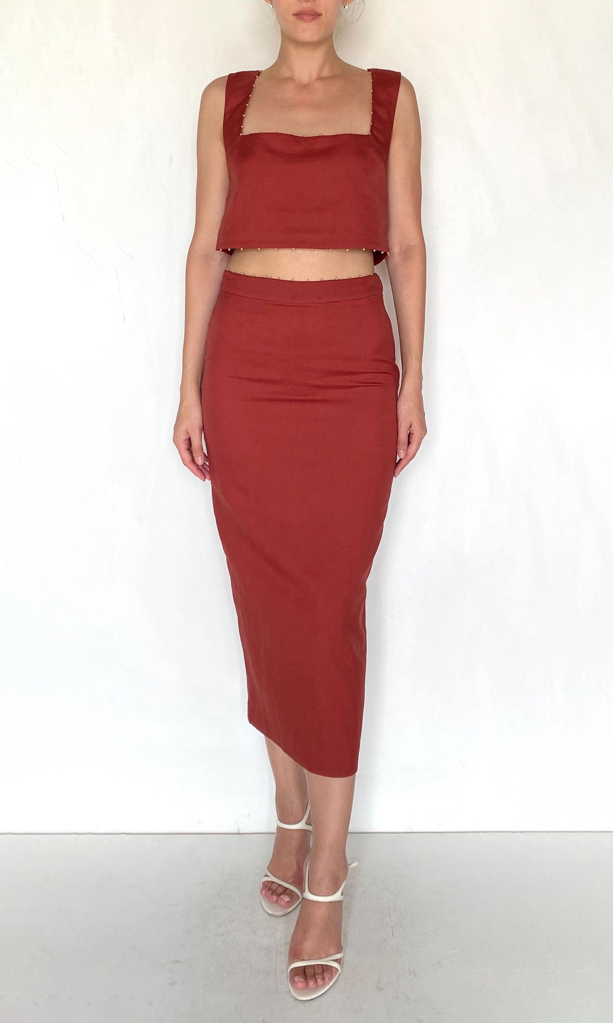 Hemant And Nandita | Palm Linen Cotton Boxy Top | Terracotta