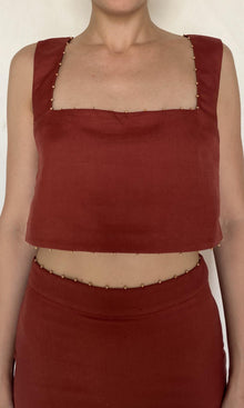 Hemant And Nandita | Palm Linen Cotton Boxy Top | Terracotta