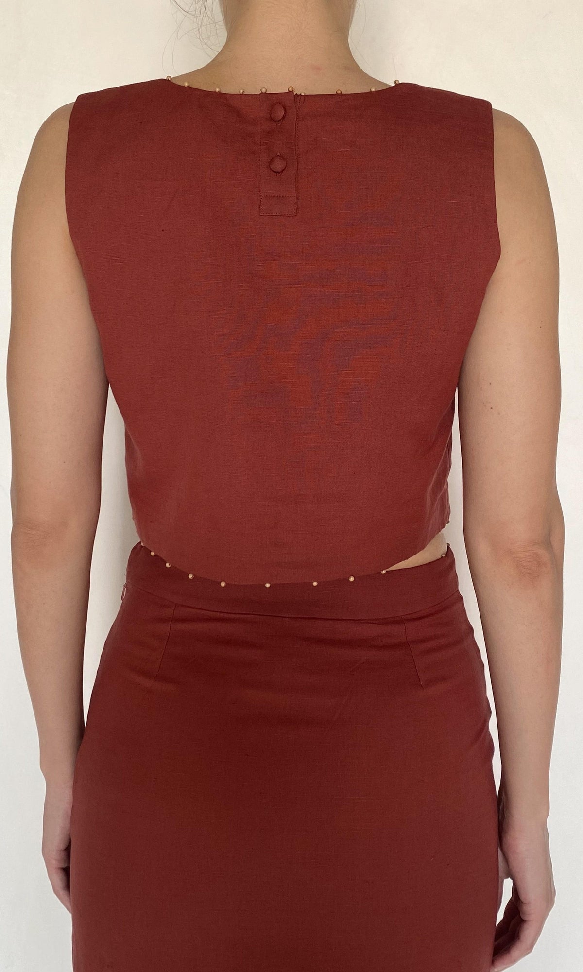 Hemant And Nandita | Palm Linen Cotton Boxy Top | Terracotta