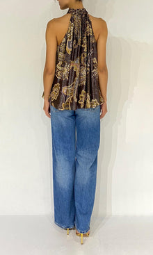 Hemant And Nandita | Reem Viscose Georgette Lurex Halter Neck Top | Brown