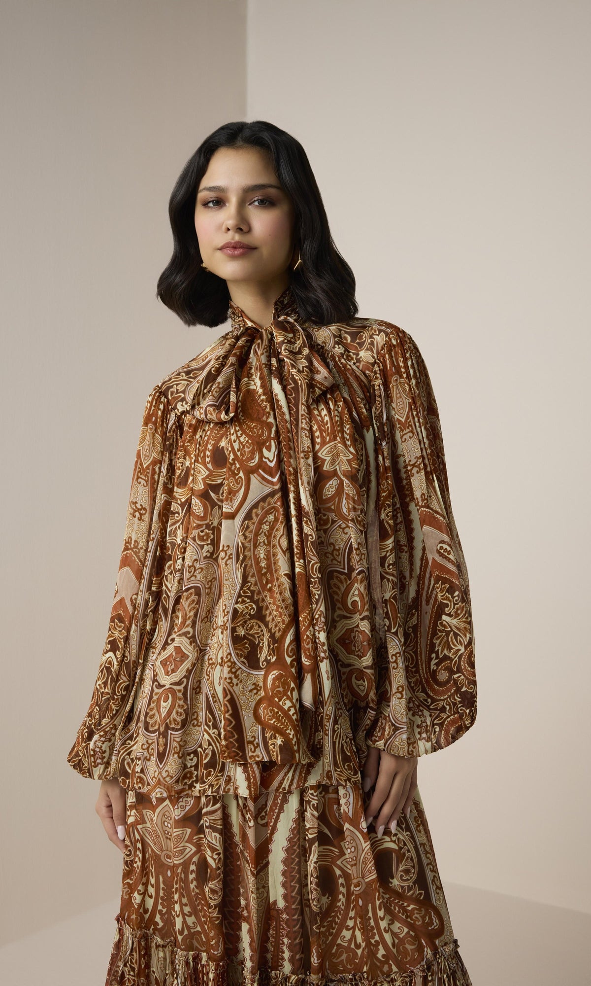Hemant And Nandita | Rida Viscose Flat Chiffon Boho Tie Top | Multi