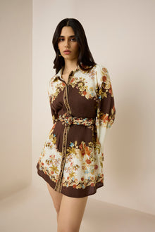 Short Dress With Buckle Belt | Brown Mix