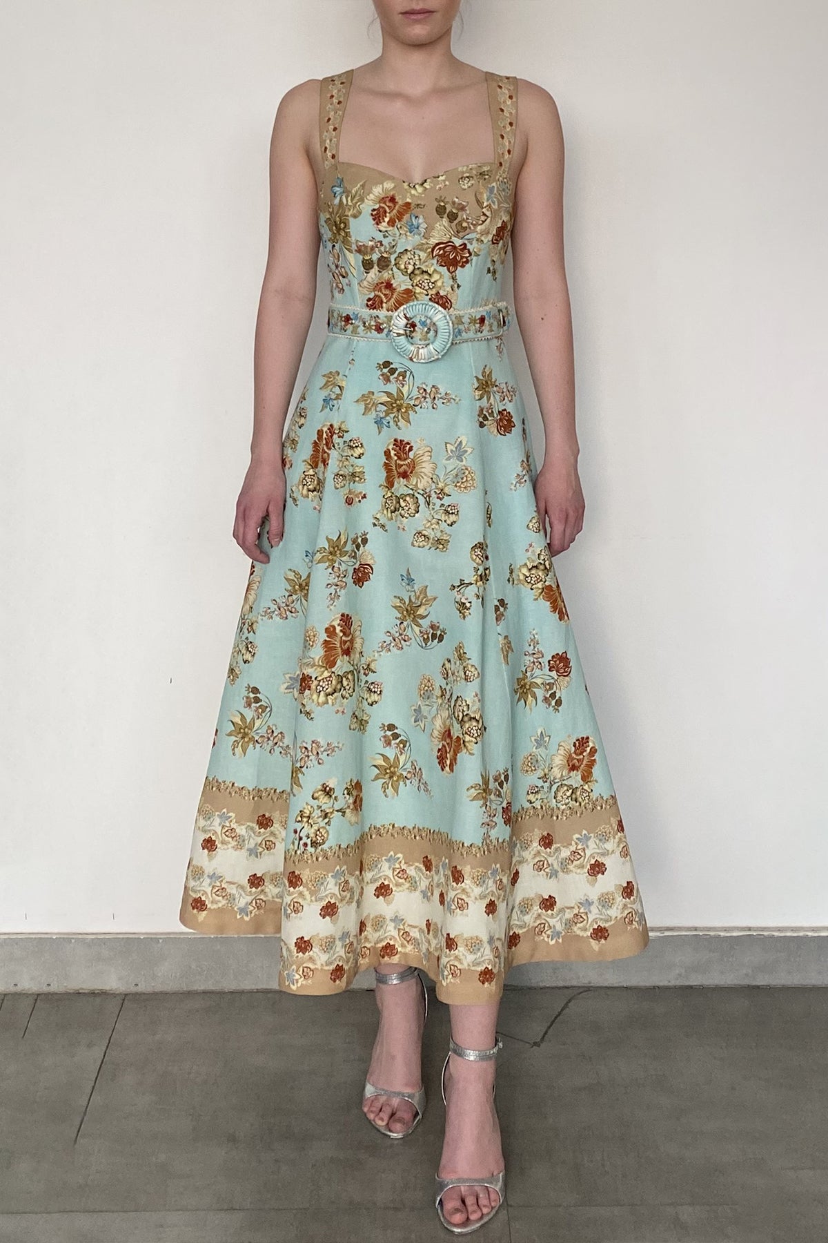 Long Dress With Buckle Belt | Turquoise Mix