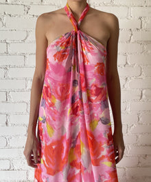 Viscose Crinkle Chiffon Long Dress | Pink Floral