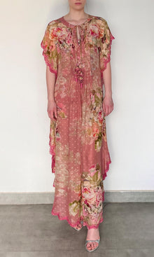 Hemant And Nandita | Sama Viscose Georgette Dobby Kaftan With Printed Slip | Peach Floral