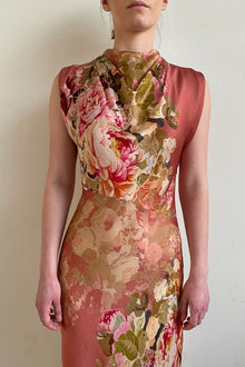 Long Dress With Cowl Neck | Peach Floral