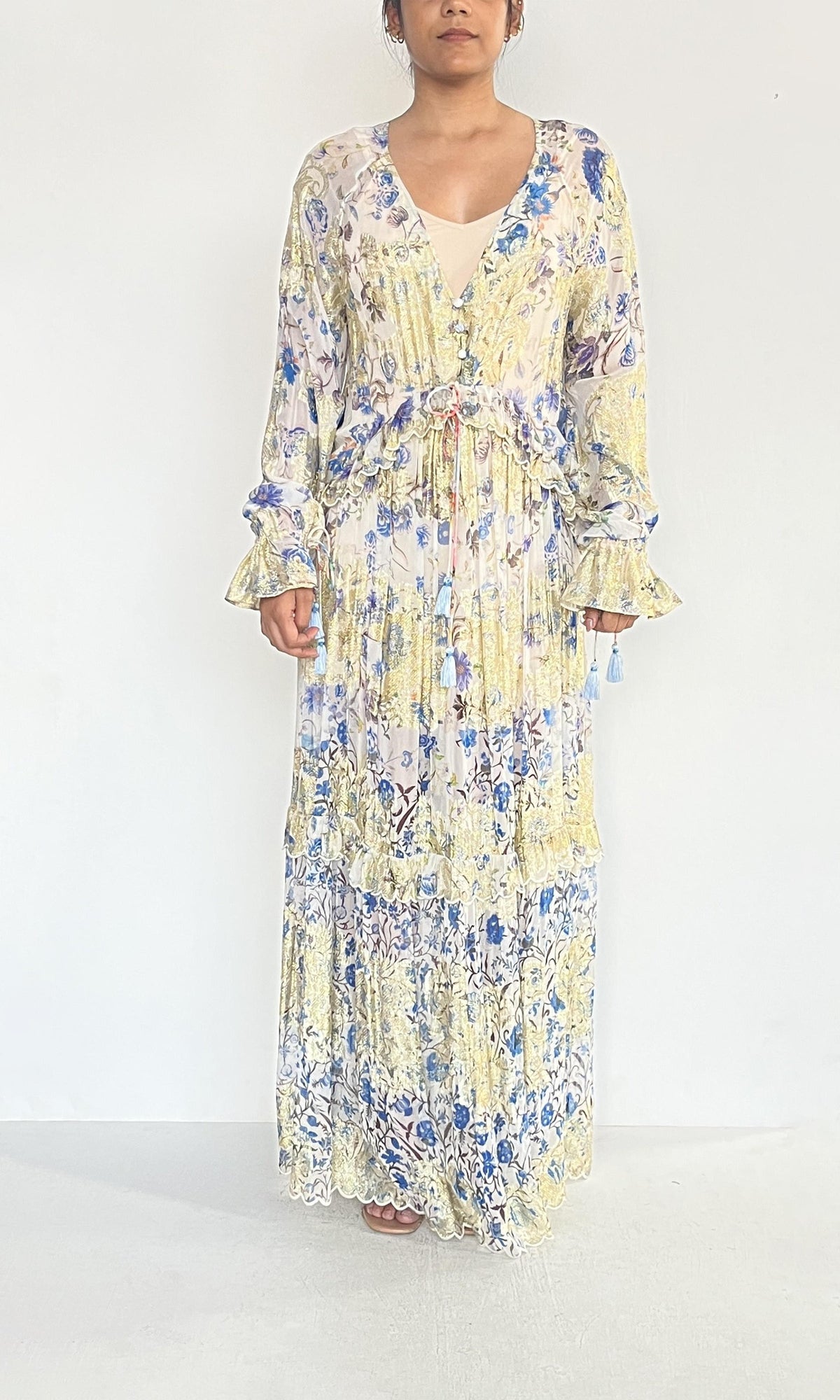 Hemant And Nandita | Tara Viscose Georgette Floral Lurex Kaftan | Pink