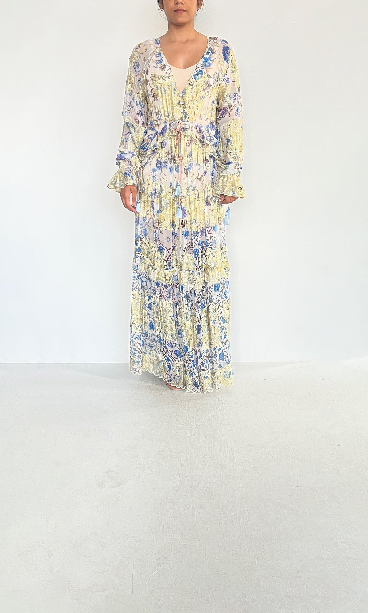 Hemant And Nandita | Tara Viscose Georgette Floral Lurex Kaftan | Pink