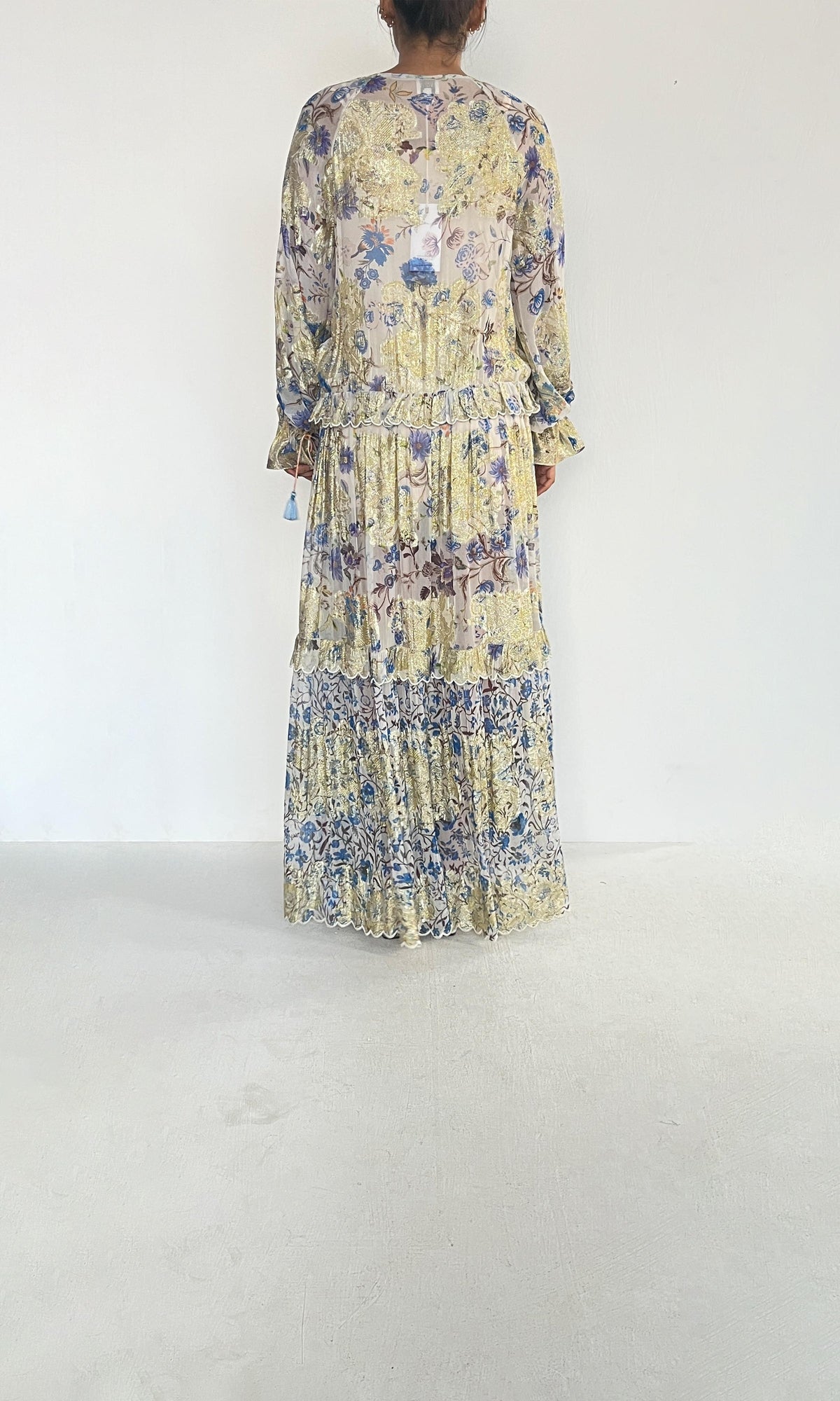 Hemant And Nandita | Tara Viscose Georgette Floral Lurex Kaftan | Pink