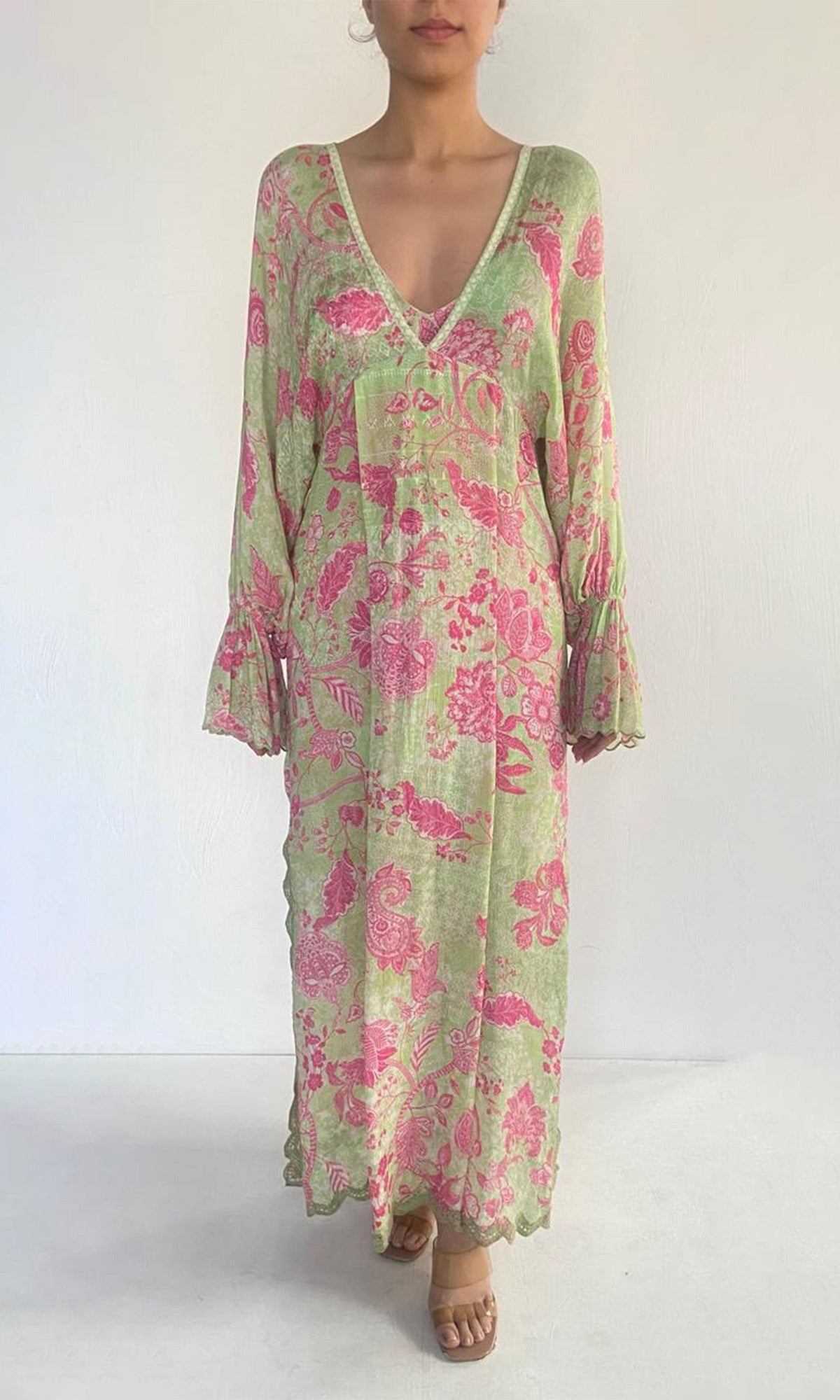Hemant And Nandita | Xari Viscose Jacquard Kaftan | Green Multi