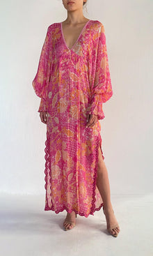 Hemant And Nandita | Xari Viscose Jacquard Kaftan | Pink Multi