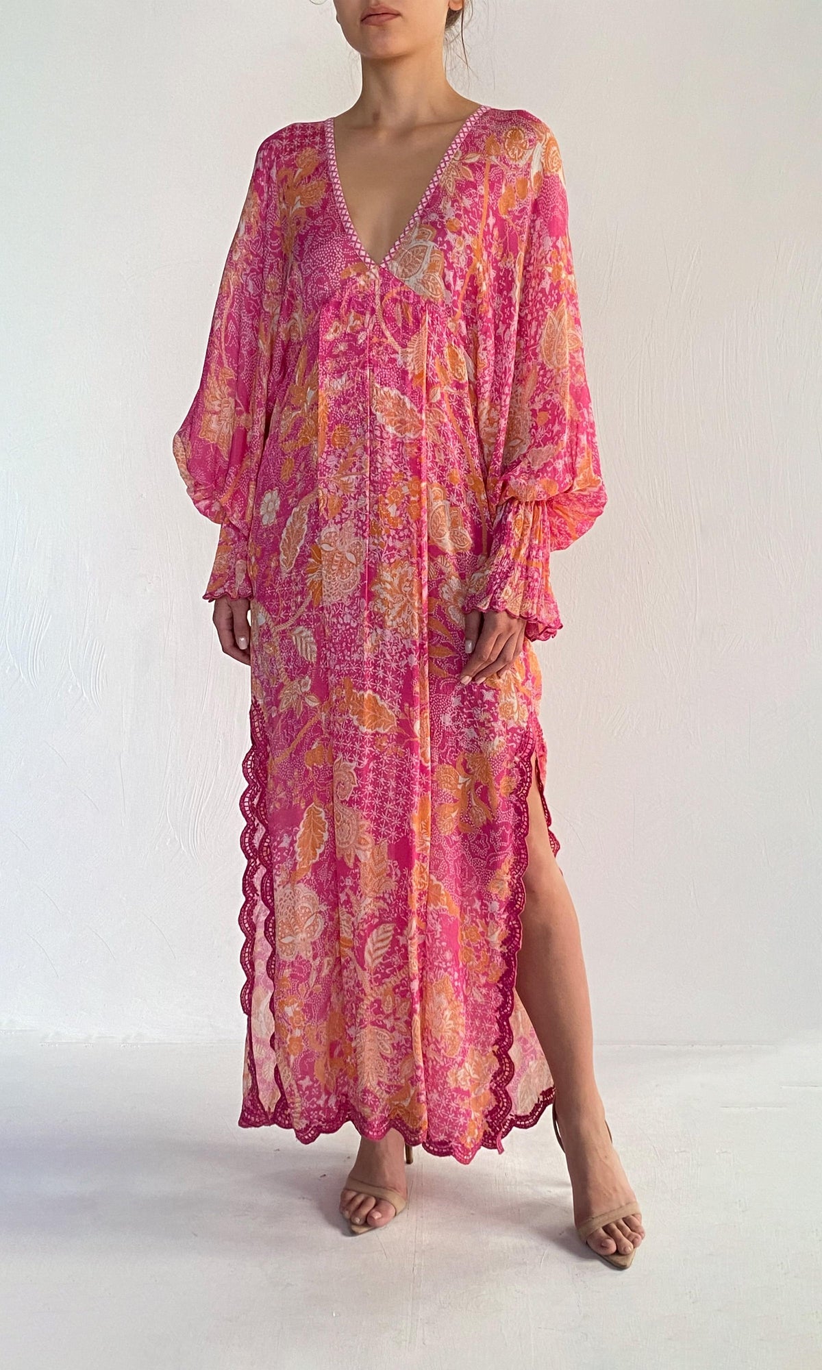 Hemant And Nandita | Xari Viscose Jacquard Kaftan | Pink Multi
