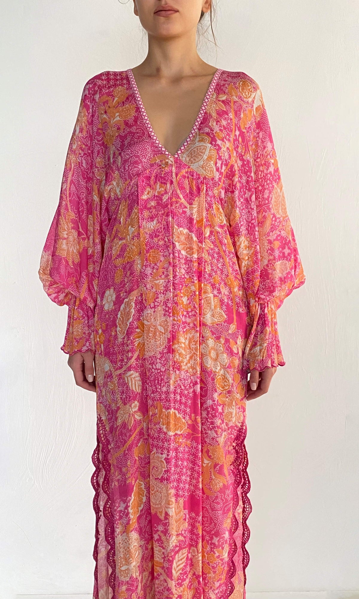 Hemant And Nandita | Xari Viscose Jacquard Kaftan | Pink Multi