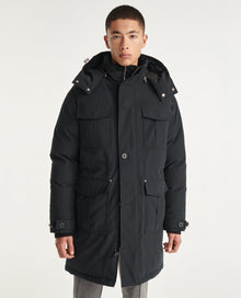 Long Blue Nylon Parka With Removable Hood | Men | Dark Navy x Navy