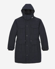 Long Blue Nylon Parka With Removable Hood | Men | Dark Navy x Navy