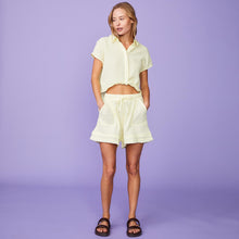 Full View of model wearing the Gauze Shorts in Lemon