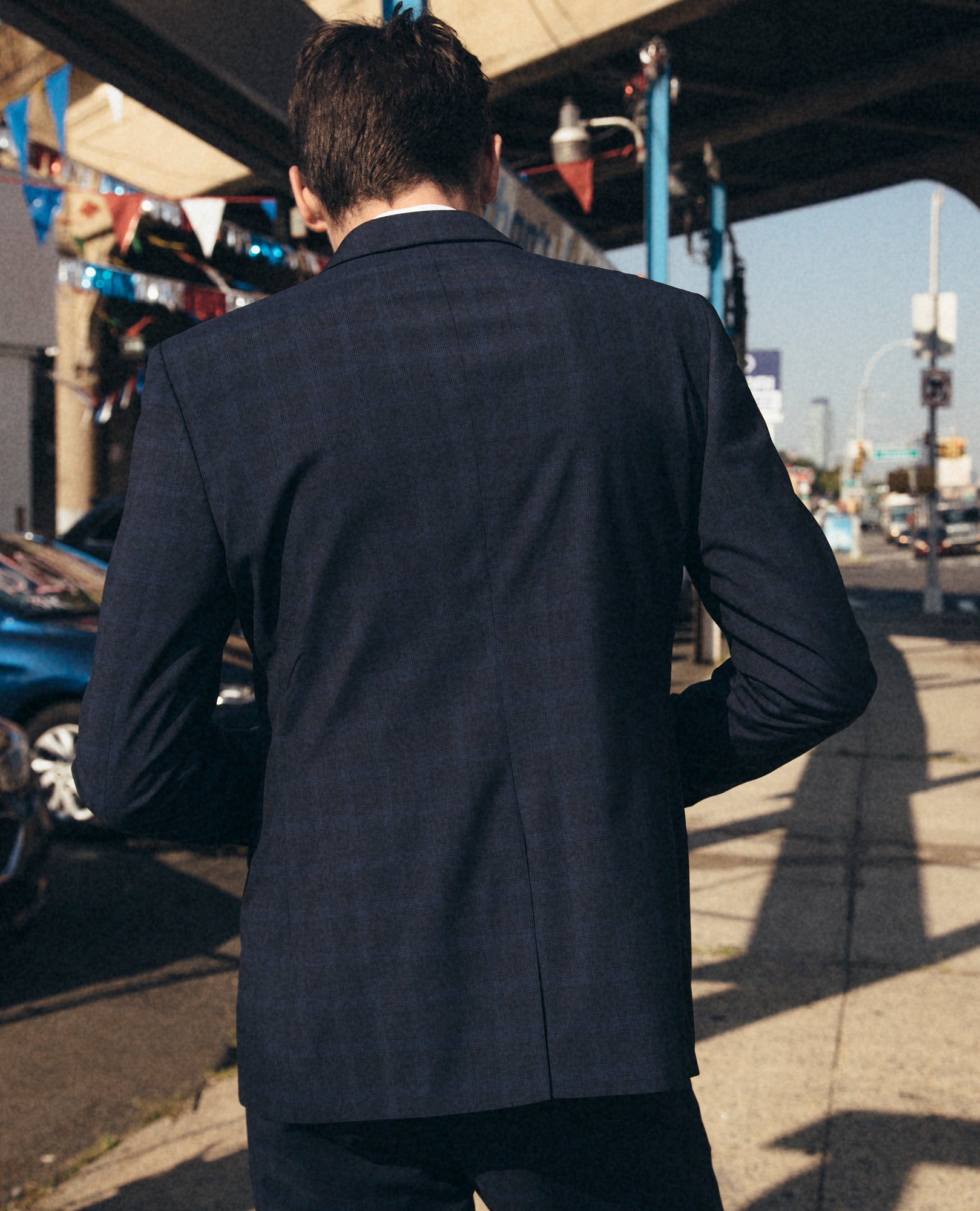 Wool Suit Jacket With Check Motif | Men | Dark Blue