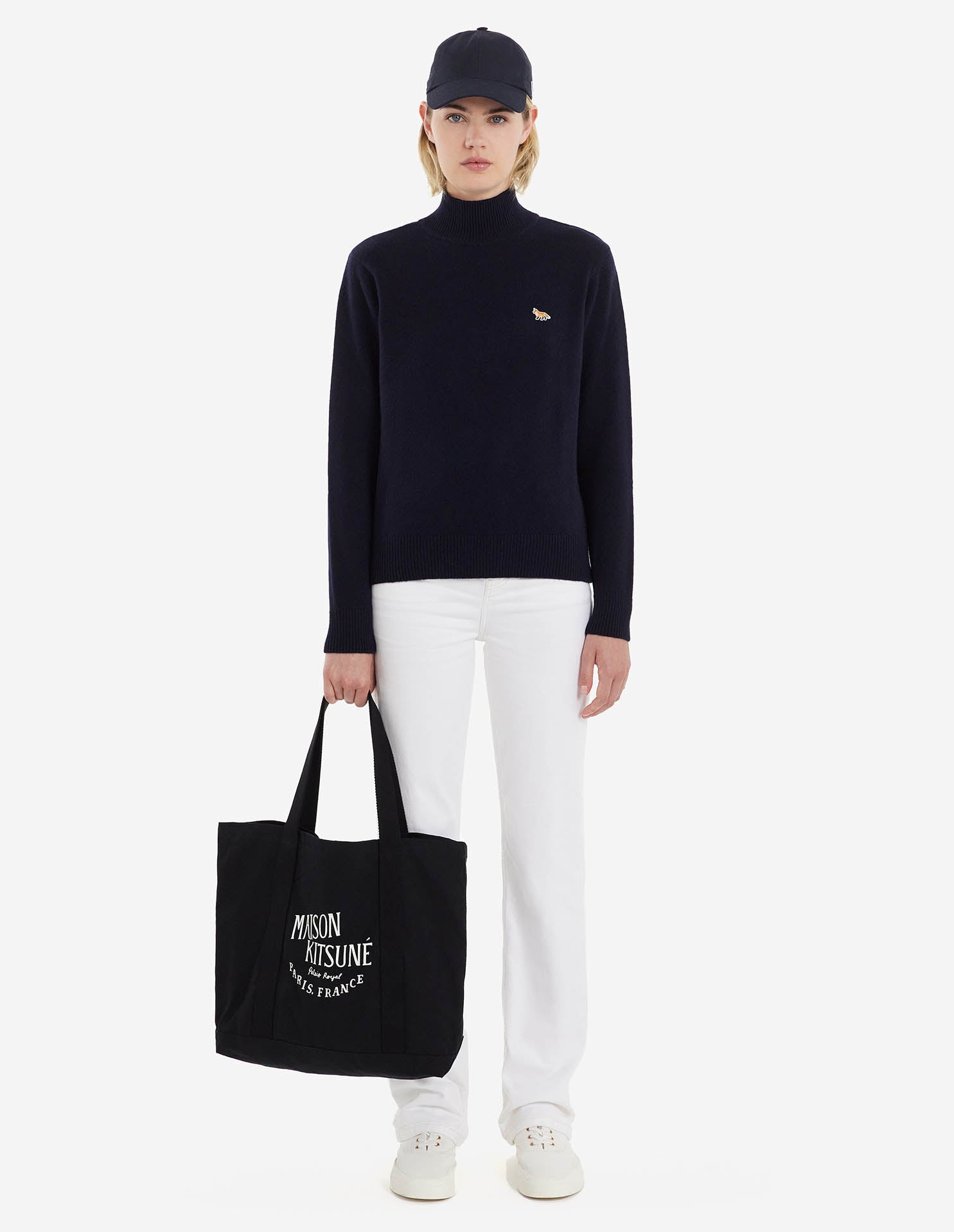 Womens | Baby Fox Patch Boxy Turtleneck Pullover | Navy