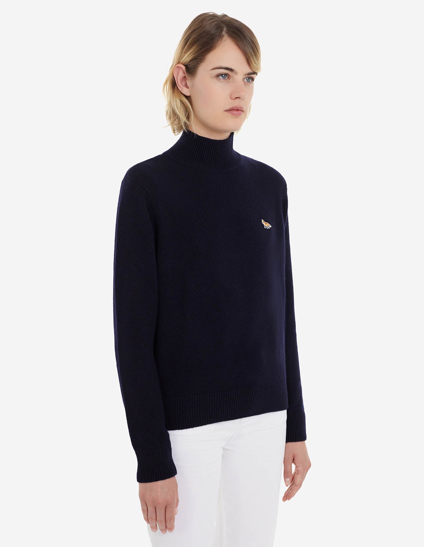 Womens | Baby Fox Patch Boxy Turtleneck Pullover | Navy