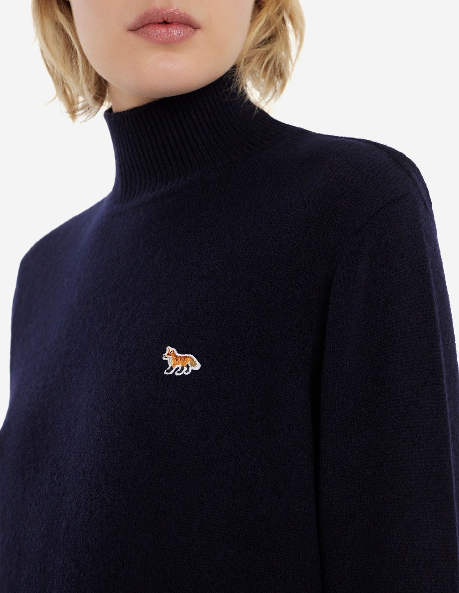 Womens | Baby Fox Patch Boxy Turtleneck Pullover | Navy