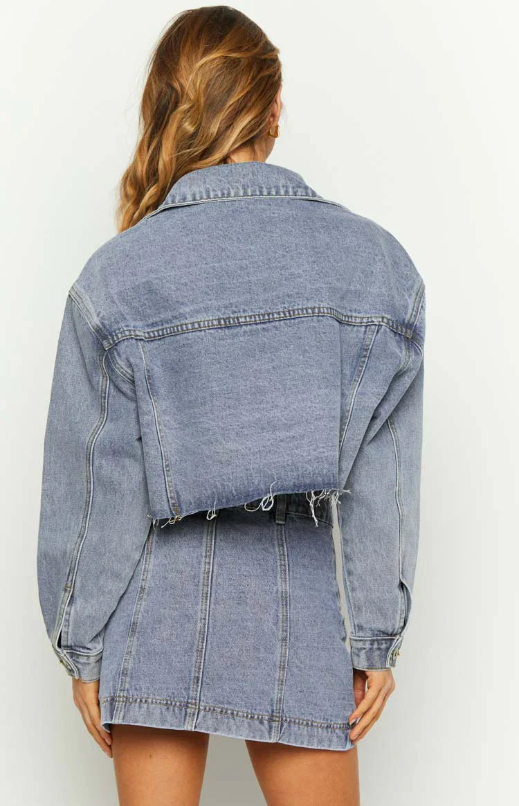 Helena Denim Cropped Jacket | Mid Wash