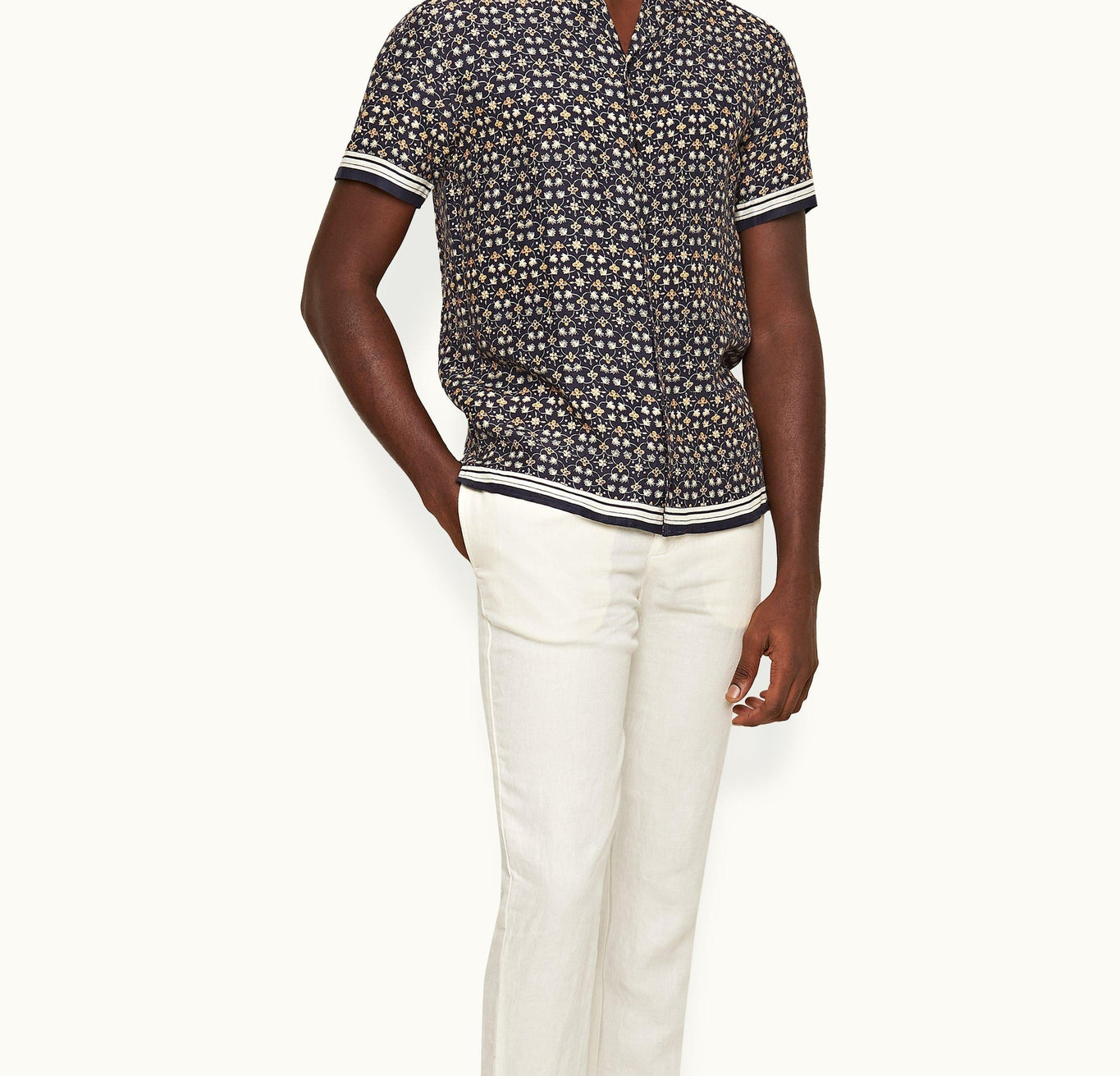 Hibbert Fiore Print Classic Fit Capri Collar Shirt | Night Iris