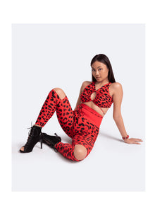 High-Rise Knee-Slit Leggings | Red Leo