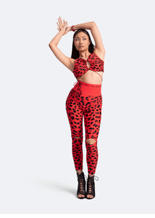 High-Rise Knee-Slit Leggings | Red Leo
