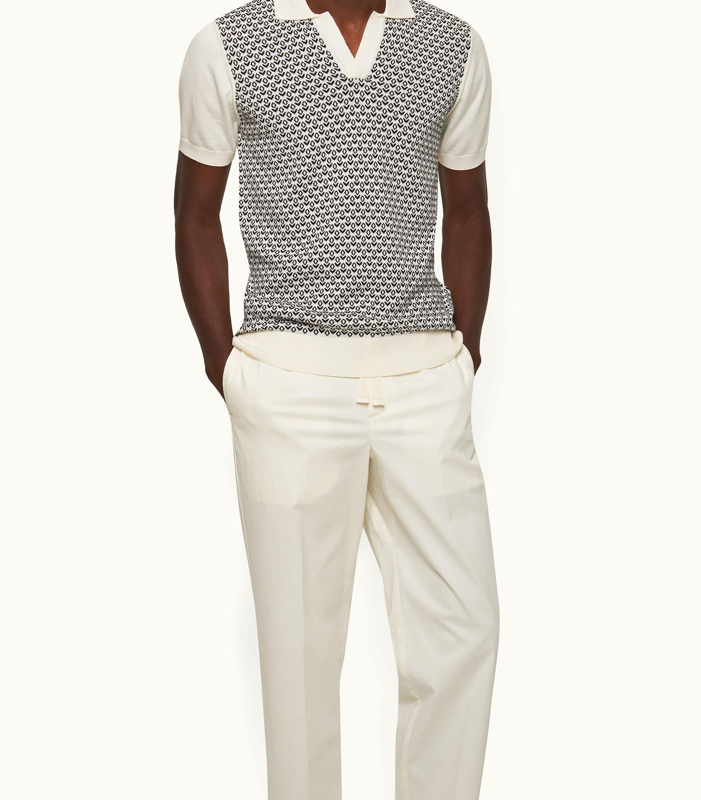 Horton Jacquard Tailored Fit Knit Polo Shirt | Night Iris/White Sand