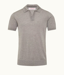 Horton Silk Tailored Fit Merino-Silk Knit Polo Shirt | Demille Grey