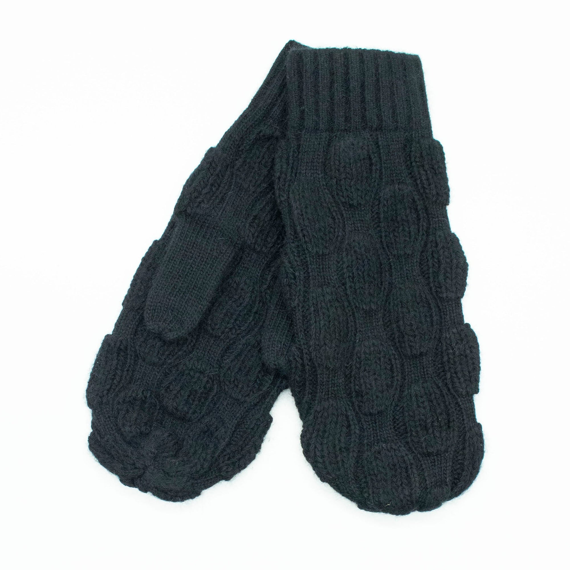 Mitten Gloves In Bubbles Stitch | Black