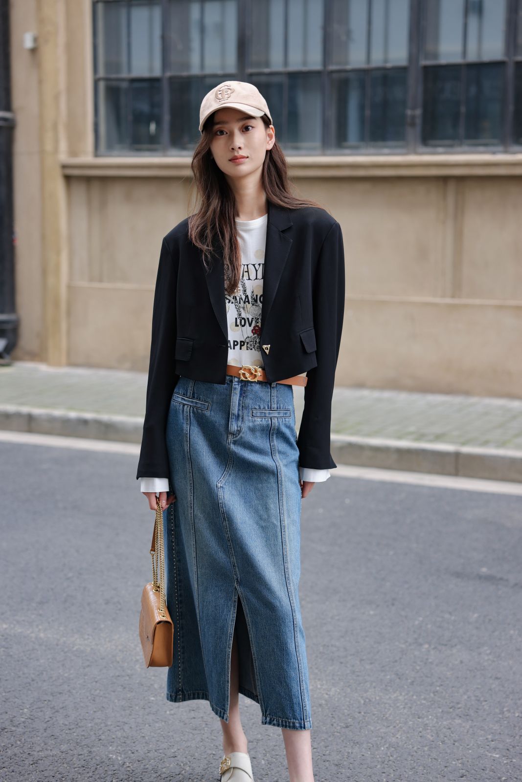 Split Cotton Midi Skirt | Blue