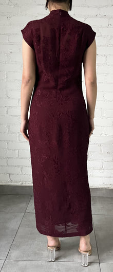 Slim Fit Long Dress With Slip | Burgundy