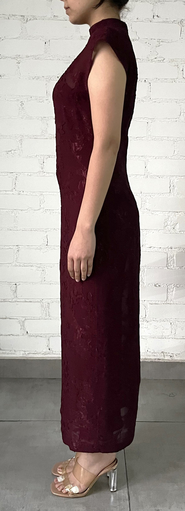 Slim Fit Long Dress With Slip | Burgundy