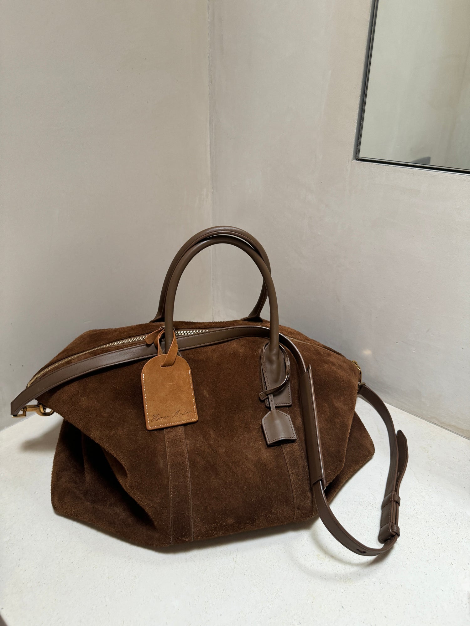Luggage Tag | Brown Suede