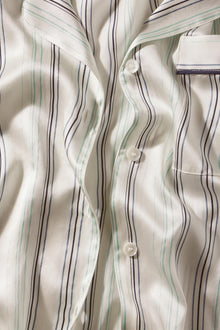 Fabric detail of Inez Washable Silk Printed Long Pj Set in Serene Stripe Navy/Navy