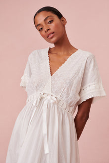 Short sleeve maxi nightgown featuring embroidery.