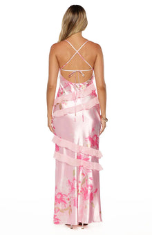 Inara Floral Print Ruffle Prom Dress | Pink