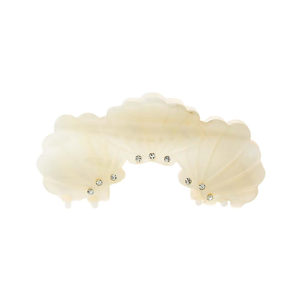 White Rhinestone Embellished Triple Shell Curved Claw Clip - Adina's Jewels