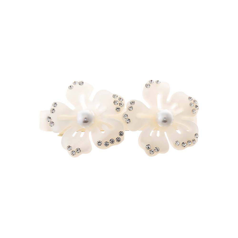 Ivory MOP Double Cutout Flower Hair Barrette - Adina's Jewels